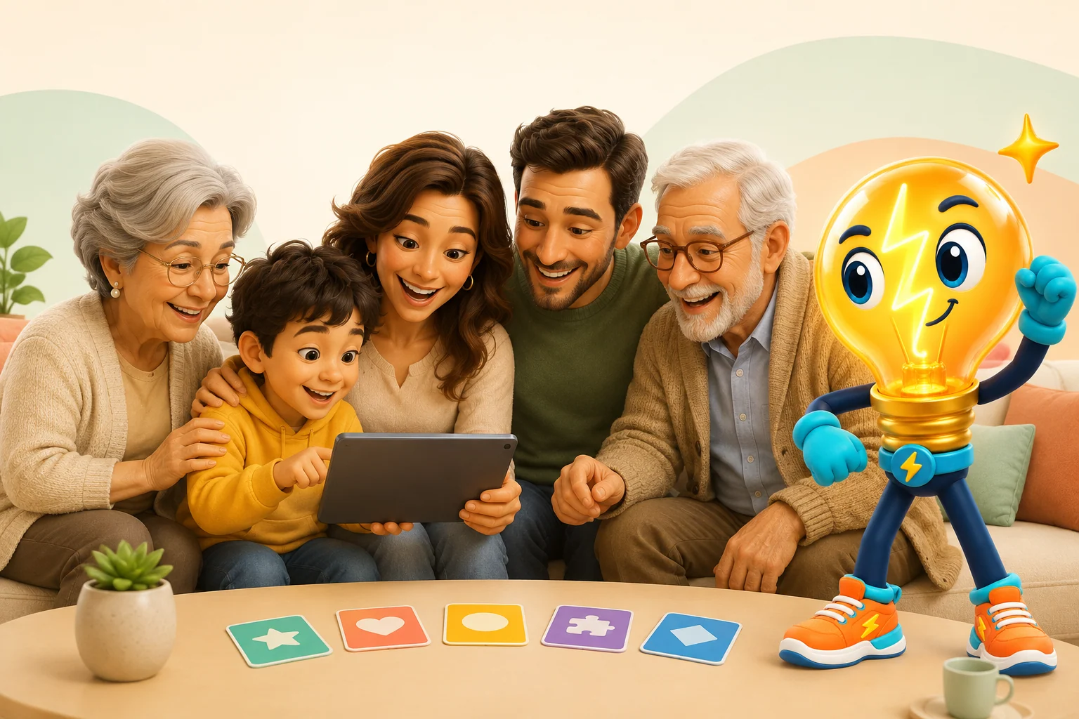 아이부터 조부모까지 Quiz Spark 전구·번개 마스코트와 함께 즐기는 가족 퀴즈