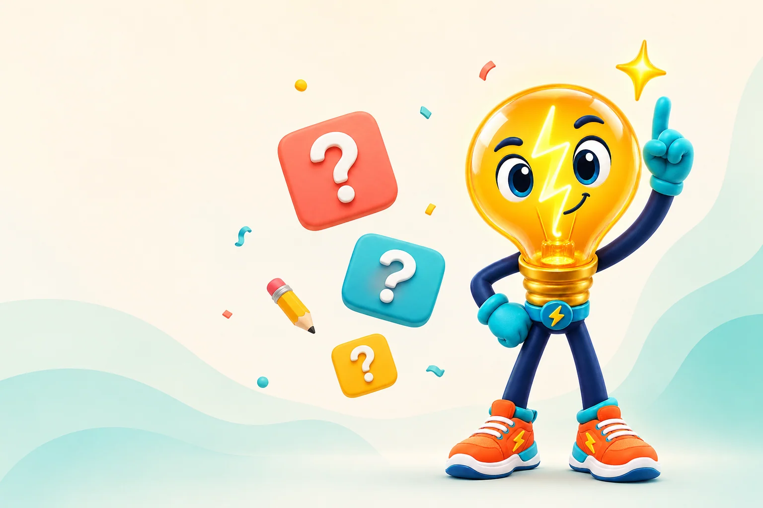 전구 아이디어가 떠오른 Quiz Spark 마스코트